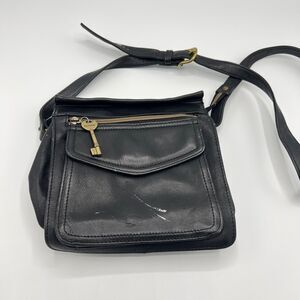 As Is Fossil 1954 Leather Crossbody Bag with Key Black New American Classic